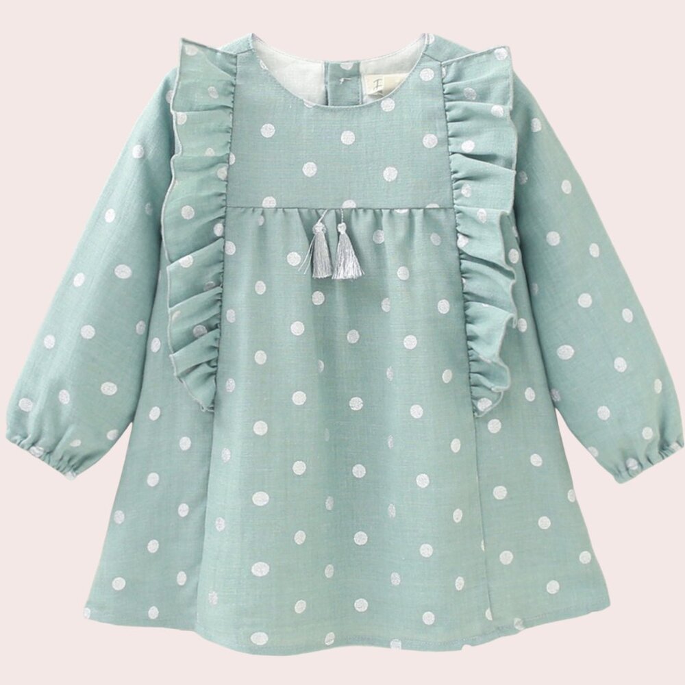 BABY GIRLS CLOTHES DRESS WITH RUFFLES AND SILVER TASSEL